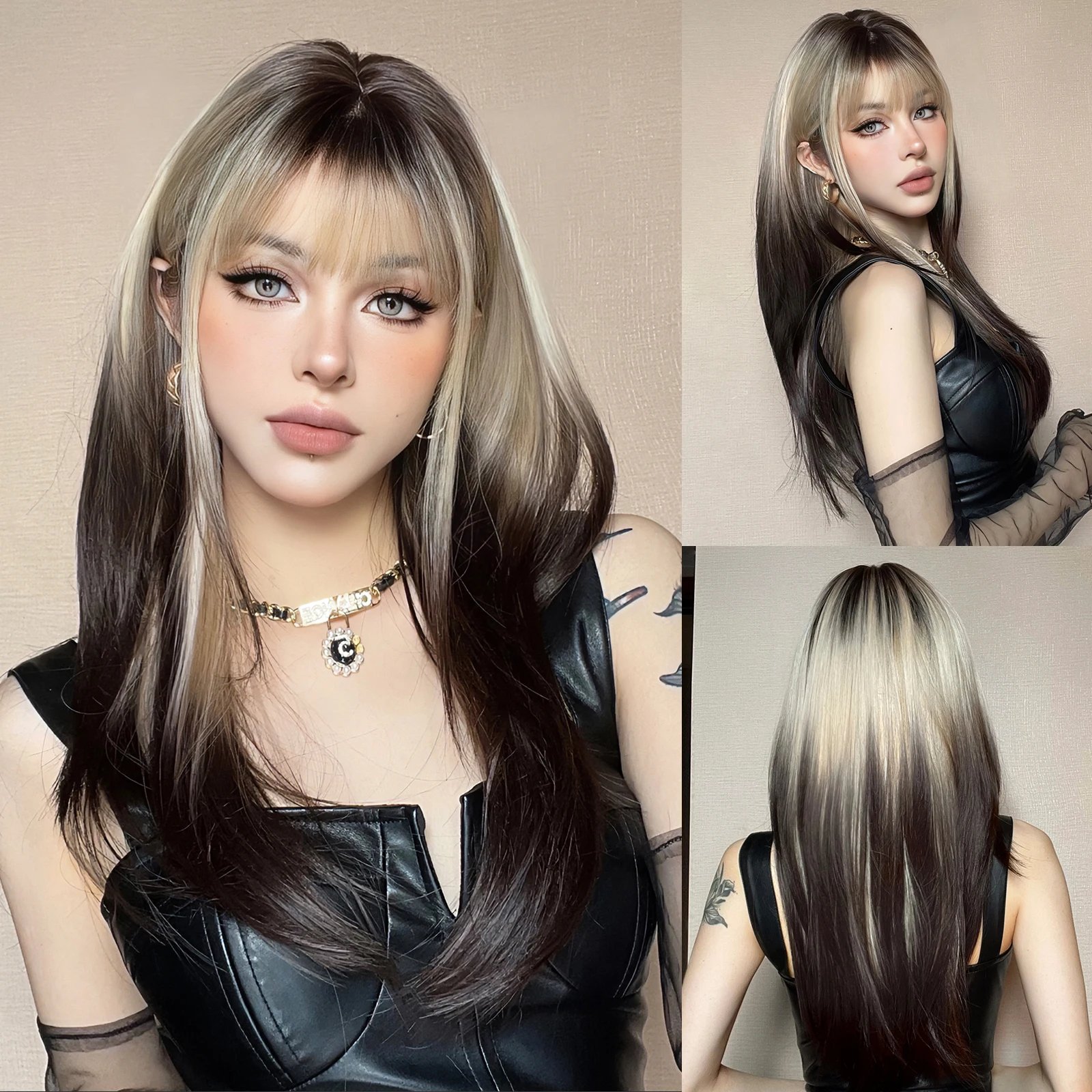 Light Blonde Golden Hair Long Silky Straight Synthetic Wig for Women Blonde Natural Hairs Wig Daily Lolita Heat Resistant Wigs