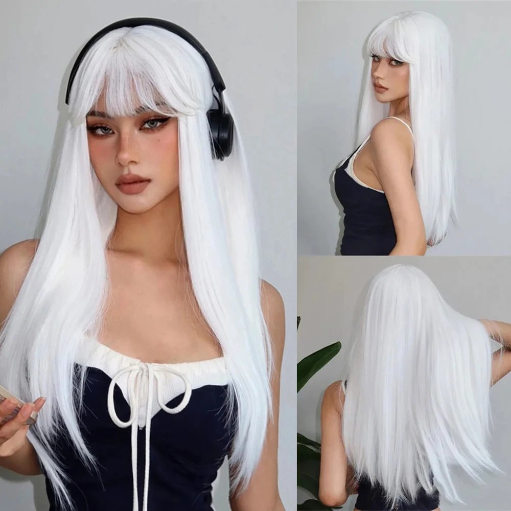 Light Blonde Golden Hair Long Silky Straight Synthetic Wig for Women Blonde Natural Hairs Wig Daily Lolita Heat Resistant Wigs