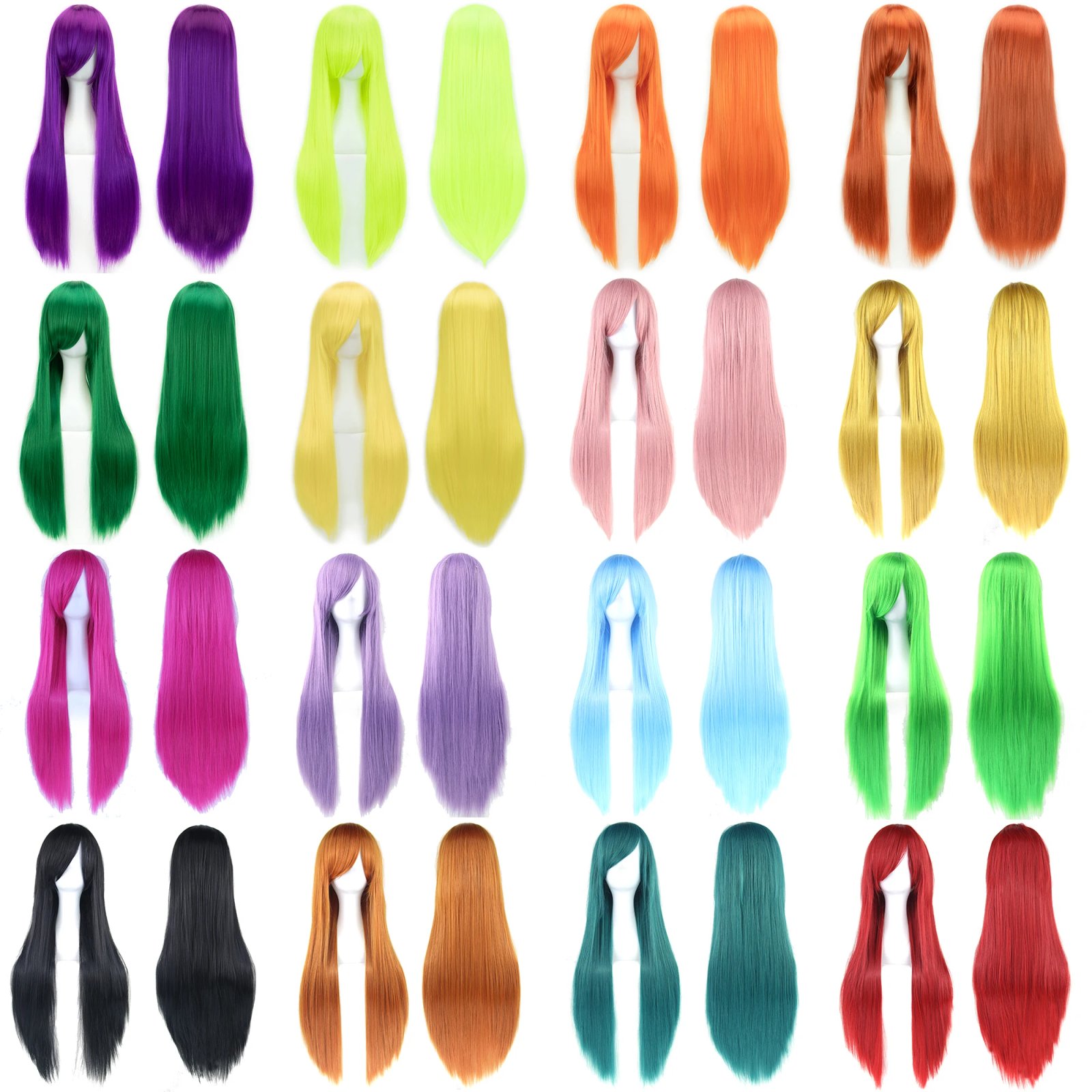Soowee 30 Colors 80cm Long Straight Wigs Pink Green Party Hair Accessories Synthetic Hair Cosplay Wig for Women