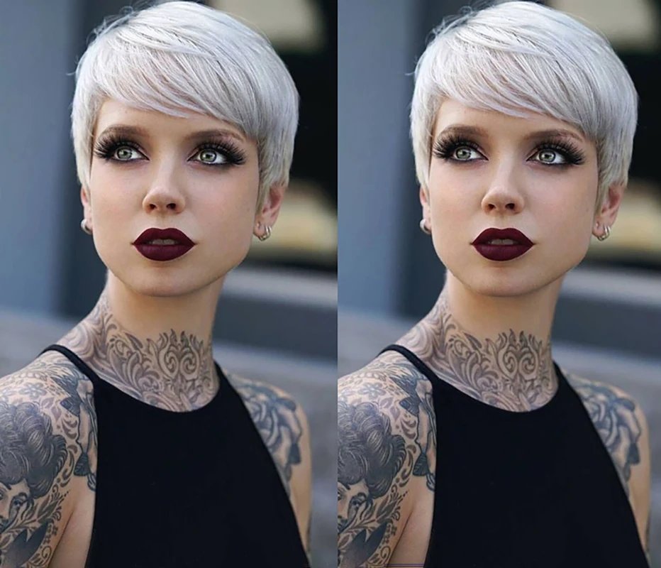 BeiSDWig Synthetic Short Pixie Cut Wigs for Black/White Women Natural Pink Hair Wig Short Pixie Cut Hairstyles for Women