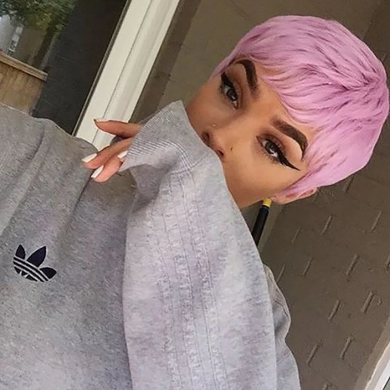 BeiSDWig Synthetic Short Pixie Cut Wigs for Black/White Women Natural Pink Hair Wig Short Pixie Cut Hairstyles for Women