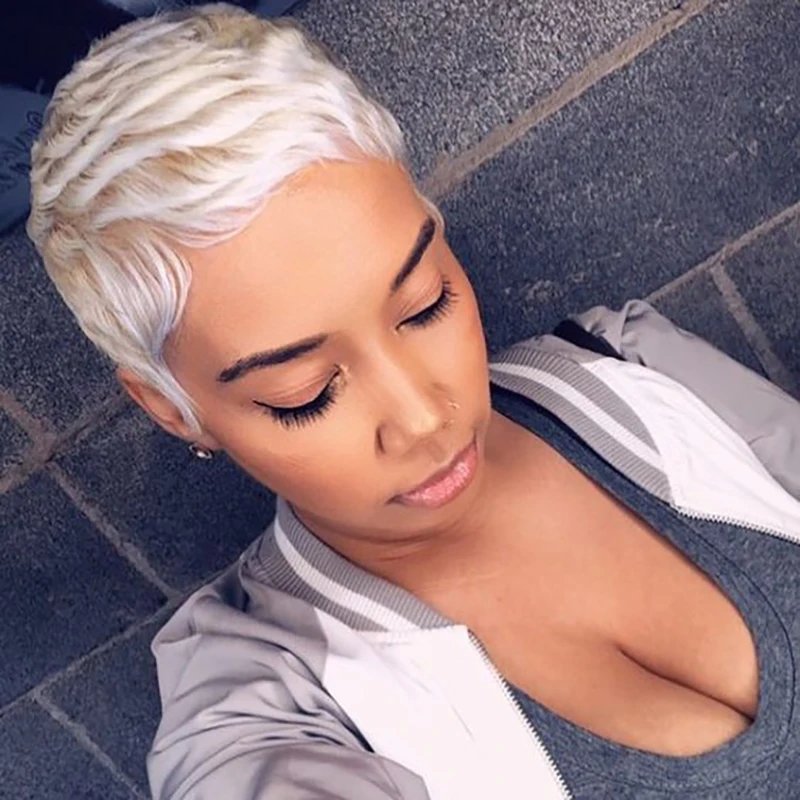 BeiSDWig Synthetic Short Pixie Cut Wigs for Black/White Women Natural Pink Hair Wig Short Pixie Cut Hairstyles for Women