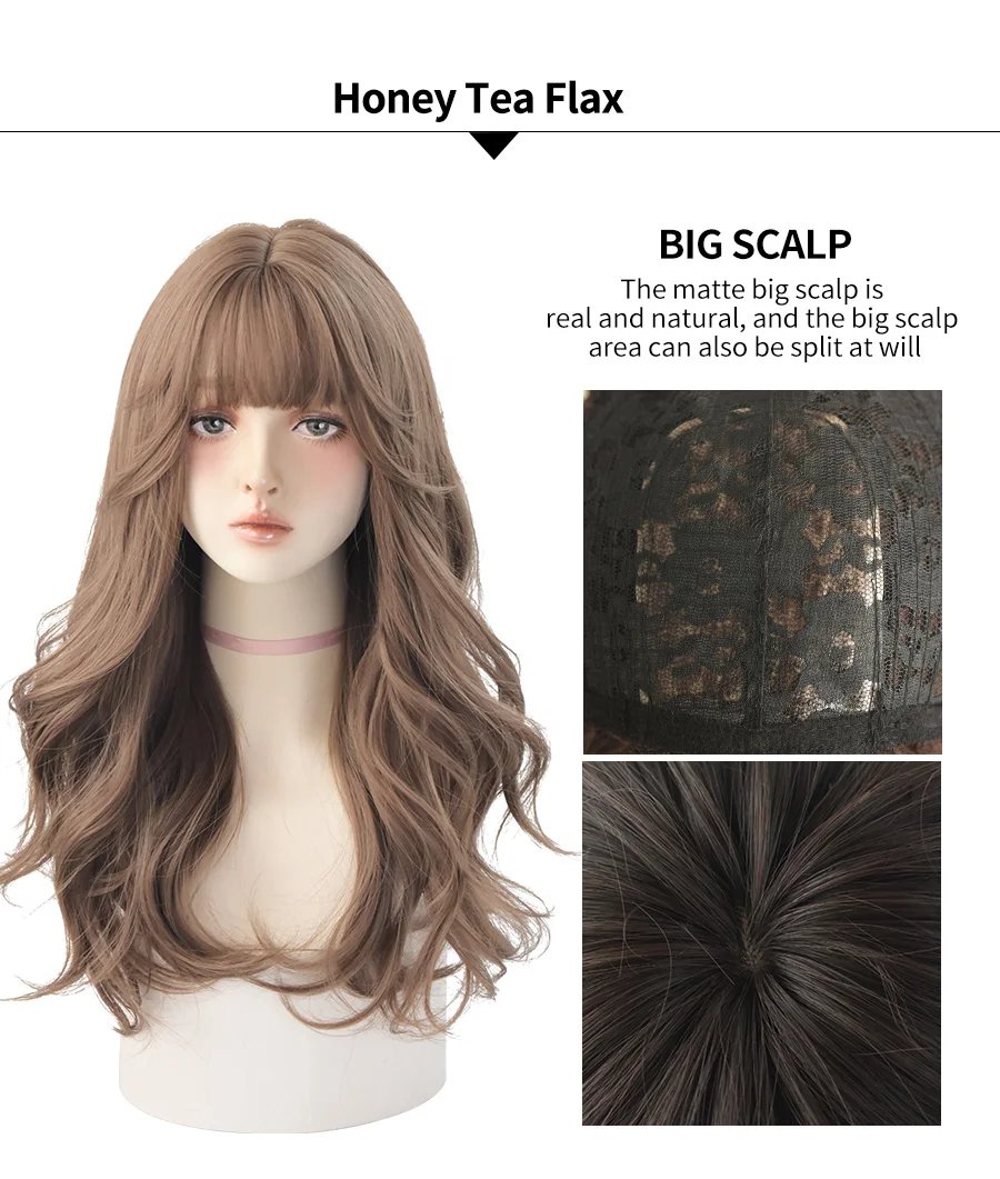 7JHH WIGS Long Wavy Curly Black Blonde Hair Highlights Synthetic Blend Wigs With Fluffy Bangs For Women's Daily Wear Four Season 7JHH WIGS Long Wavy Curly Black Blonde Hair Highlights Synthetic Blend Wigs With Fluffy Bangs For Women's Daily Wear Four Season