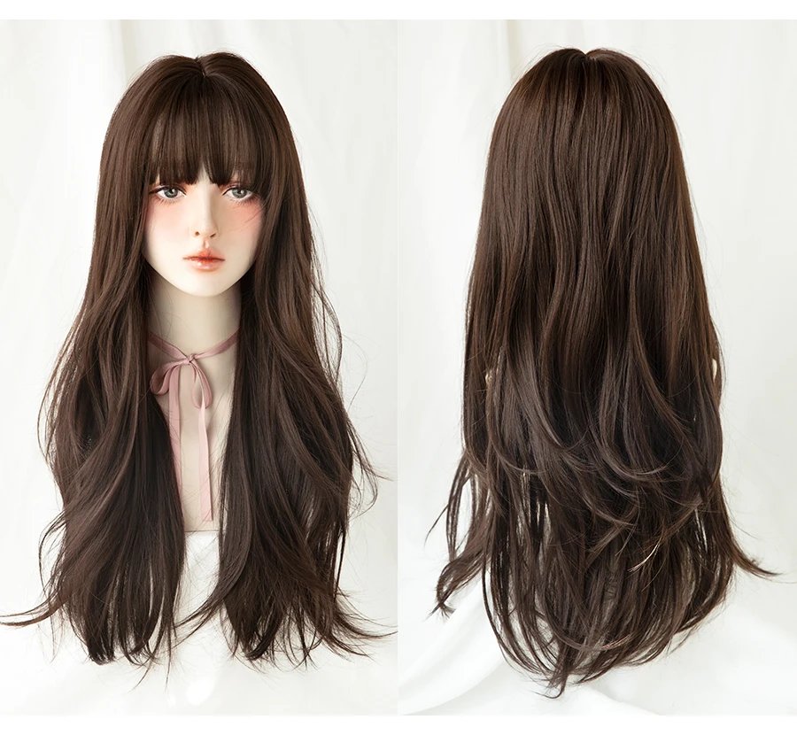 7JHH WIGS Long Wavy Curly Black Blonde Hair Highlights Synthetic Blend Wigs With Fluffy Bangs For Women's Daily Wear Four Season 7JHH WIGS Long Wavy Curly Black Blonde Hair Highlights Synthetic Blend Wigs With Fluffy Bangs For Women's Daily Wear Four Season