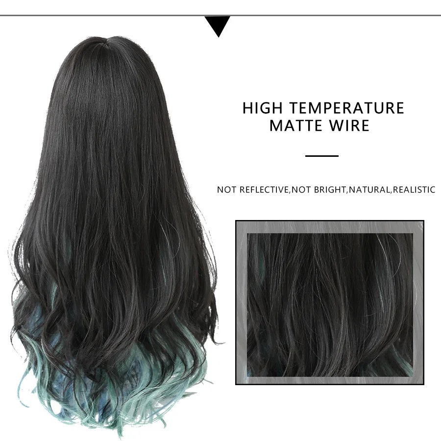 7JHH WIGS Long Wavy Curly Black Blonde Hair Highlights Synthetic Blend Wigs With Fluffy Bangs For Women's Daily Wear Four Season 7JHH WIGS Long Wavy Curly Black Blonde Hair Highlights Synthetic Blend Wigs With Fluffy Bangs For Women's Daily Wear Four Season