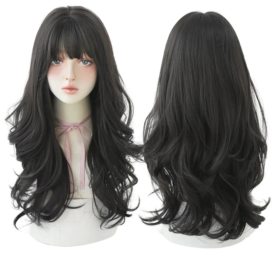 7JHH WIGS Long Wavy Curly Black Blonde Hair Highlights Synthetic Blend Wigs With Fluffy Bangs For Women's Daily Wear Four Season 7JHH WIGS Long Wavy Curly Black Blonde Hair Highlights Synthetic Blend Wigs With Fluffy Bangs For Women's Daily Wear Four Season