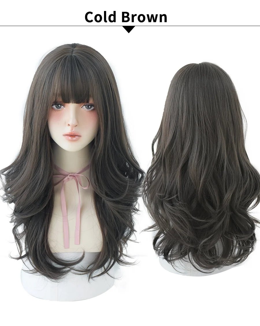 7JHH WIGS Long Wavy Curly Black Blonde Hair Highlights Synthetic Blend Wigs With Fluffy Bangs For Women's Daily Wear Four Season 7JHH WIGS Long Wavy Curly Black Blonde Hair Highlights Synthetic Blend Wigs With Fluffy Bangs For Women's Daily Wear Four Season