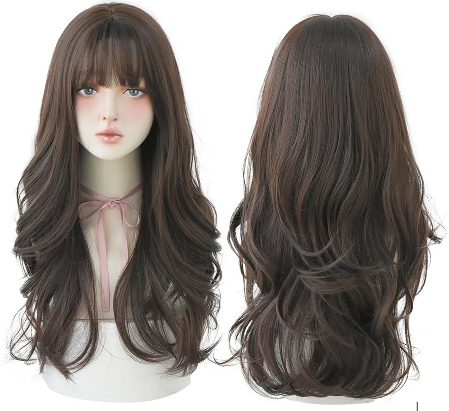 7JHH WIGS Long Wavy Curly Black Blonde Hair Highlights Synthetic Blend Wigs With Fluffy Bangs For Women's Daily Wear Four Season 7JHH WIGS Long Wavy Curly Black Blonde Hair Highlights Synthetic Blend Wigs With Fluffy Bangs For Women's Daily Wear Four Season