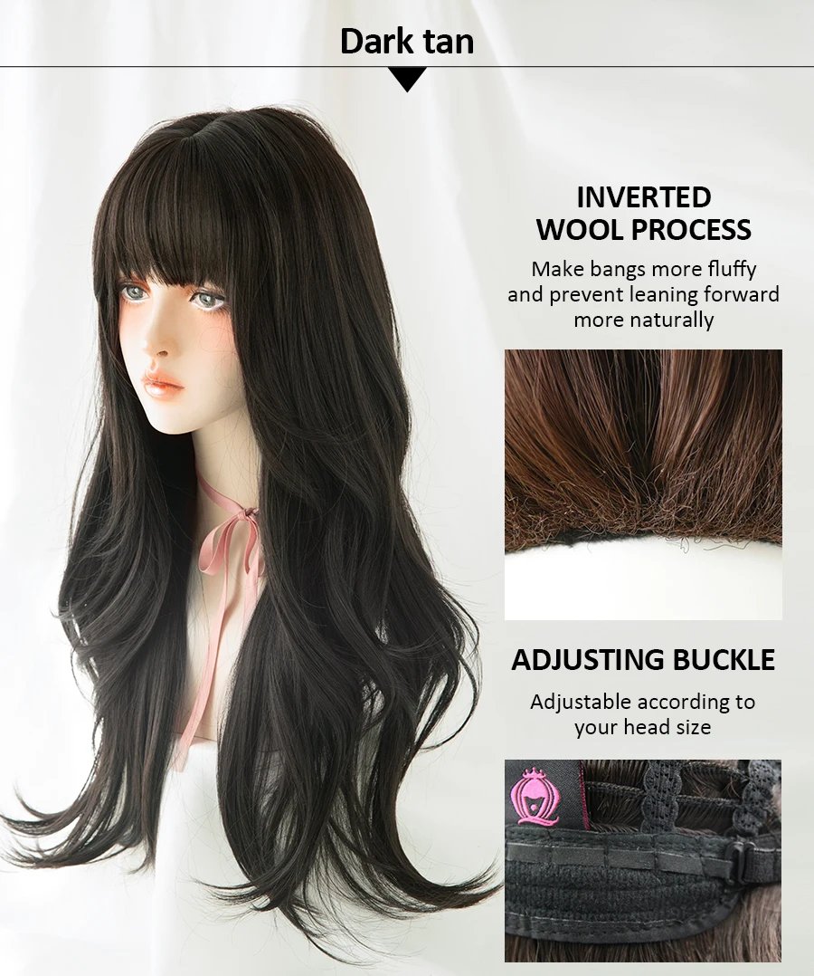 7JHH WIGS Long Wavy Curly Black Blonde Hair Highlights Synthetic Blend Wigs With Fluffy Bangs For Women's Daily Wear Four Season 7JHH WIGS Long Wavy Curly Black Blonde Hair Highlights Synthetic Blend Wigs With Fluffy Bangs For Women's Daily Wear Four Season