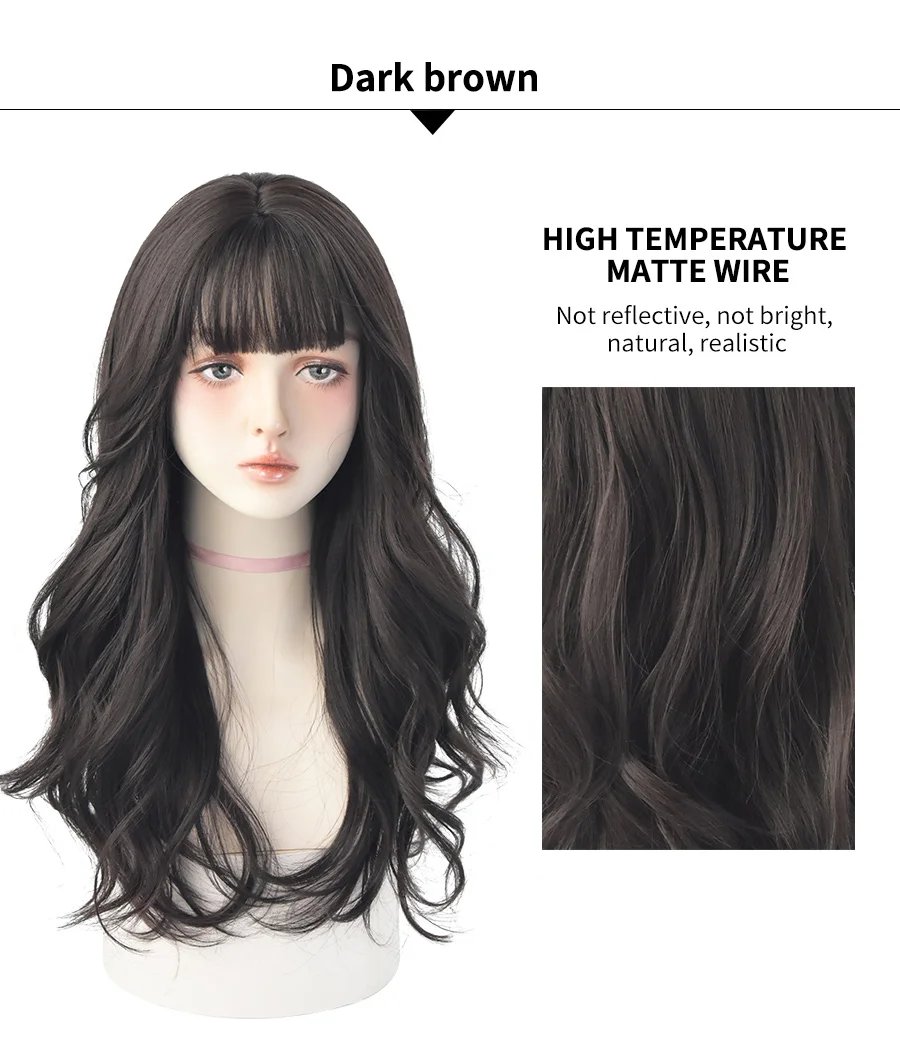 7JHH WIGS Long Wavy Curly Black Blonde Hair Highlights Synthetic Blend Wigs With Fluffy Bangs For Women's Daily Wear Four Season 7JHH WIGS Long Wavy Curly Black Blonde Hair Highlights Synthetic Blend Wigs With Fluffy Bangs For Women's Daily Wear Four Season