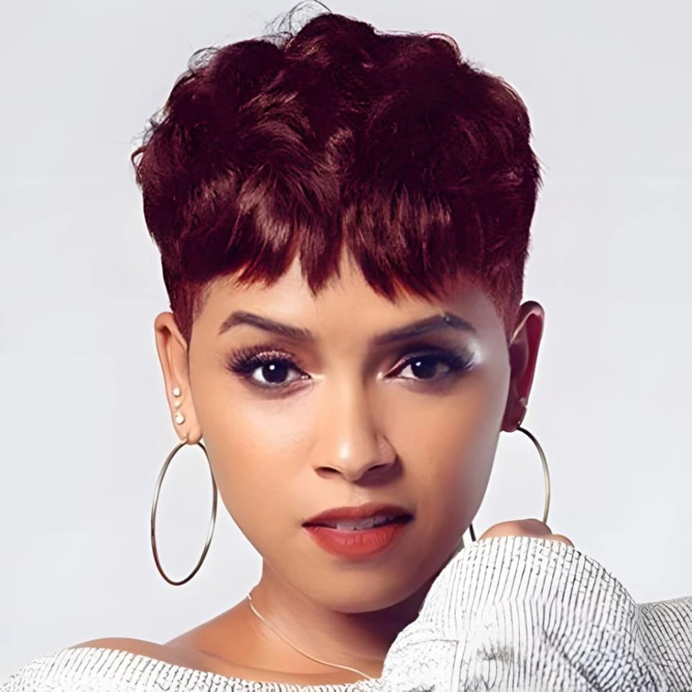 BeiSDWig Synthetic Short Pixie Cut Wigs for Black/White Women Natural Wavy Hair Wig with Bangs Short Haircuts for Women