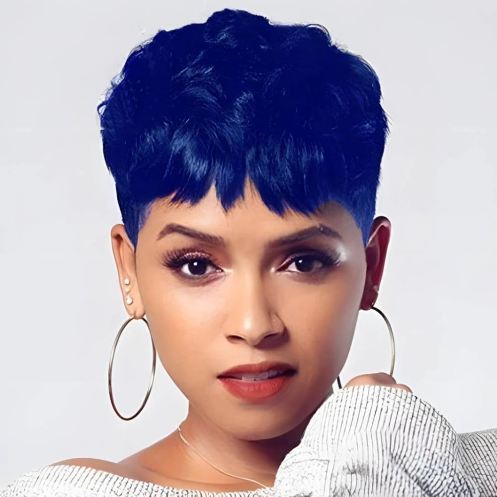 BeiSDWig Synthetic Short Pixie Cut Wigs for Black/White Women Natural Wavy Hair Wig with Bangs Short Haircuts for Women