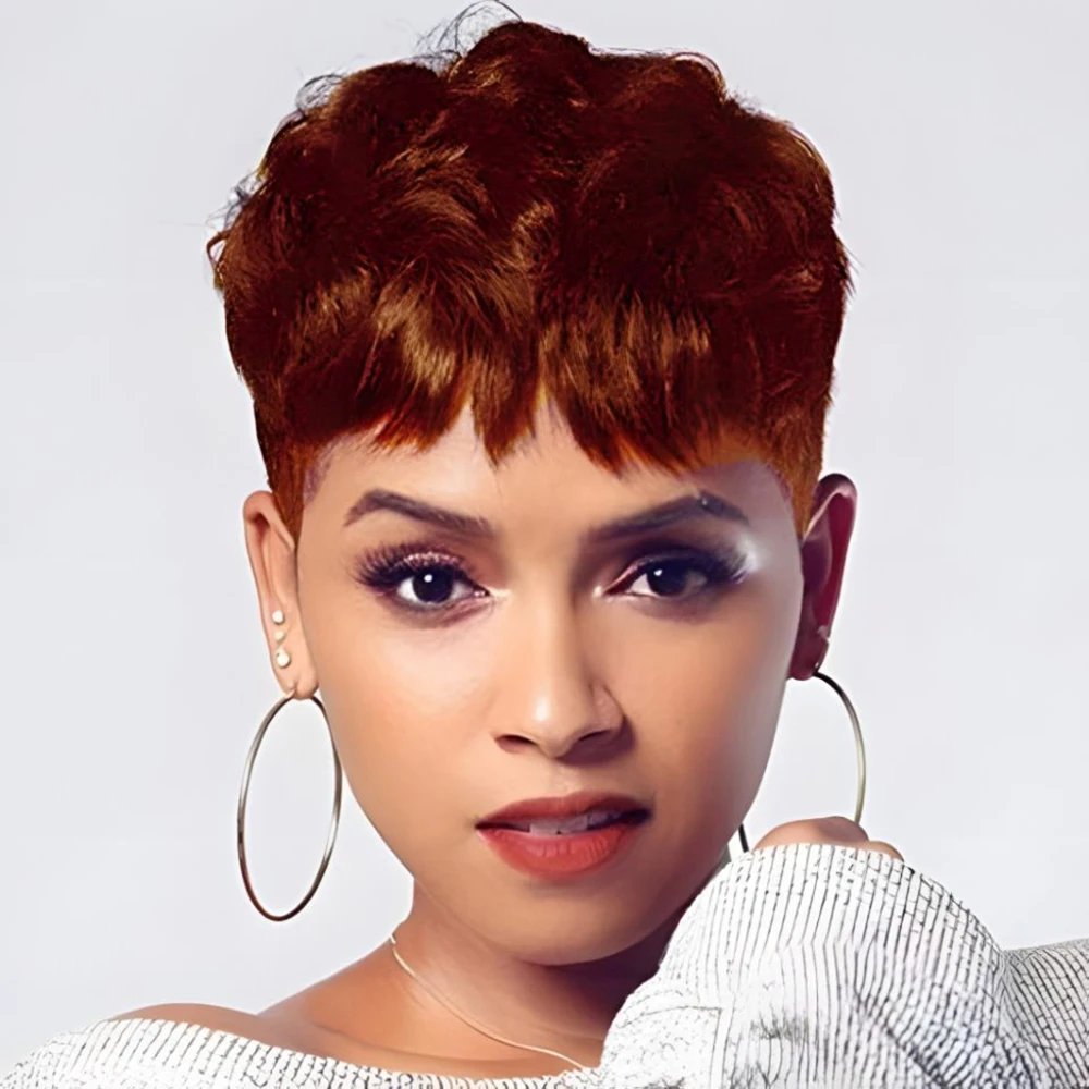 BeiSDWig Synthetic Short Pixie Cut Wigs for Black/White Women Natural Wavy Hair Wig with Bangs Short Haircuts for Women