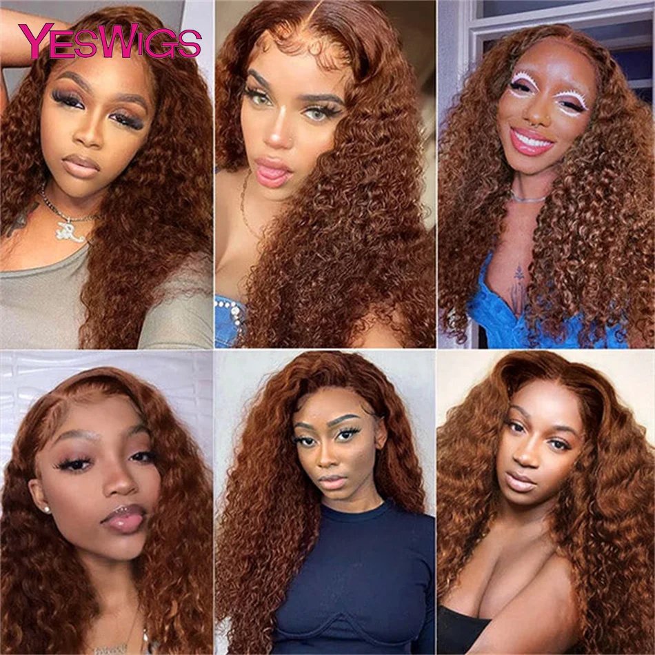 HD 13x4 Kinky Curly Chocolate Brown Lace Front Human Hair Wigs Pre Plucked Colored 13x6 Deep Wave Transparent Lace Frontal Wig