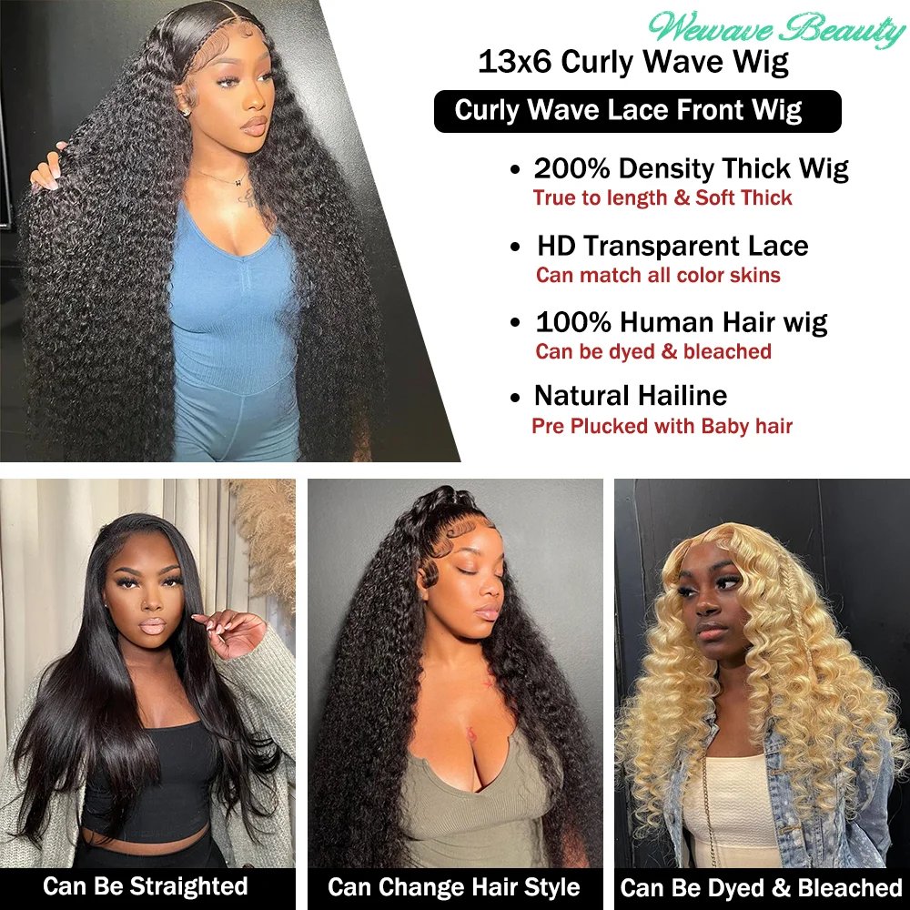 High Density Black Curly 13x6 40 Inch Hd Transparent Lace Frontal Wig Deep Water Wave Human Hair Brazilian Wigs Choice For Women