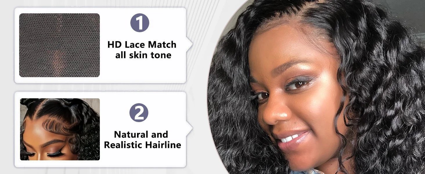 High Density Black Curly 13x6 40 Inch Hd Transparent Lace Frontal Wig Deep Water Wave Human Hair Brazilian Wigs Choice For Women