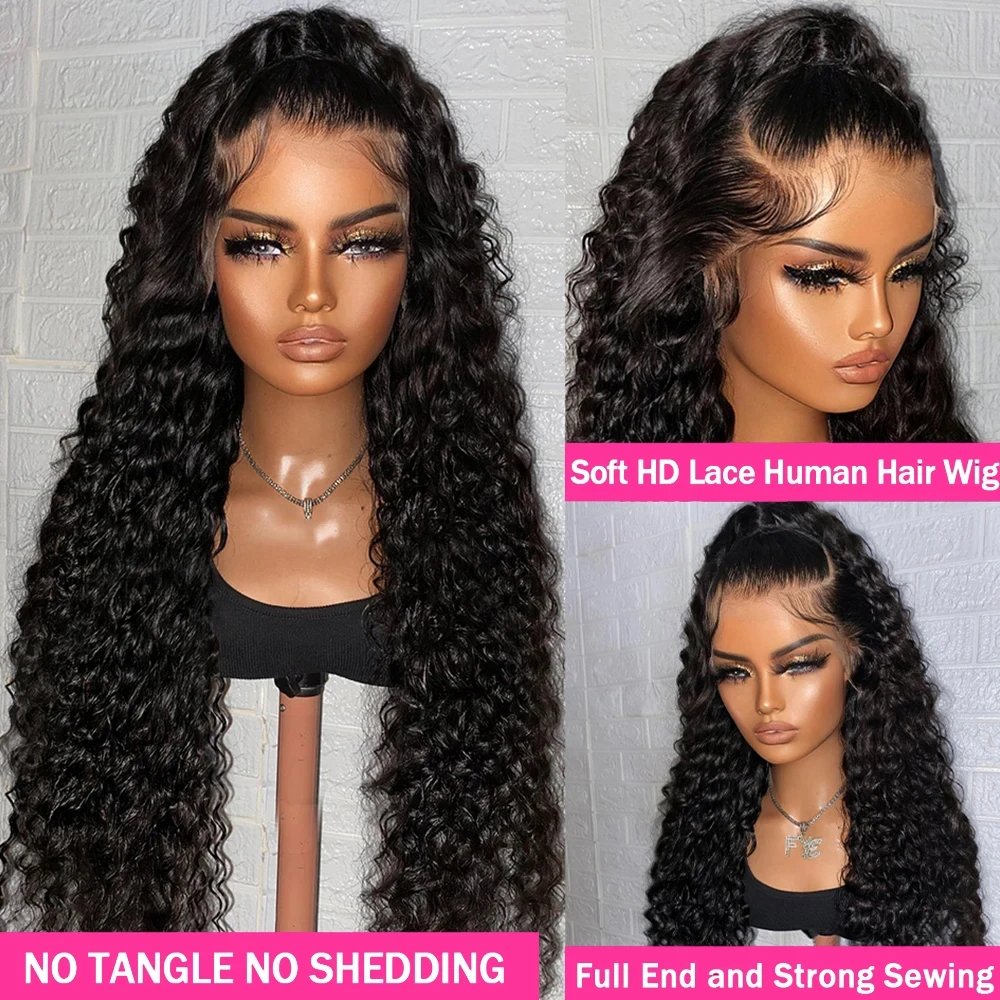 34 Inch Deep Wave Frontal Wig Transparent 13x4 13x6 HD Lace Frontal Human Hair Wigs Curly Human Hair Lace Frontal Wigs For Women