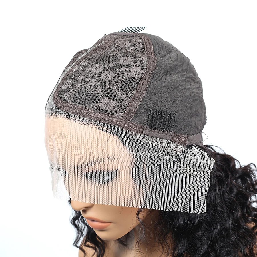 Bob Lace Wig Black Curly For Women Deep Water Curly Wave Human Hair Wigs 100% Remy Natural Hair Short Lace Frontal T Part Wig