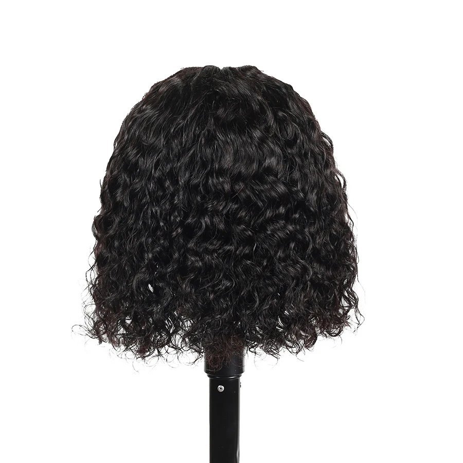 Bob Lace Wig Black Curly For Women Deep Water Curly Wave Human Hair Wigs 100% Remy Natural Hair Short Lace Frontal T Part Wig