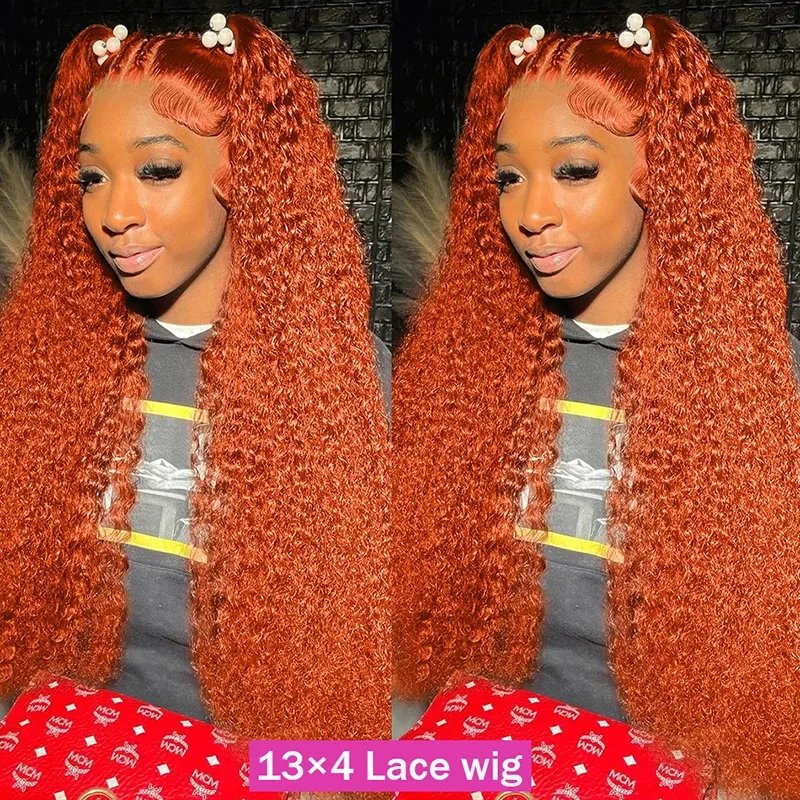 13x6 Hd Colored Ginger Orange Curly Lace Frontal Wig 13x4 Deep Water Wave Lace Front Human Hair Wigs 30inch Brazilian Preplucked