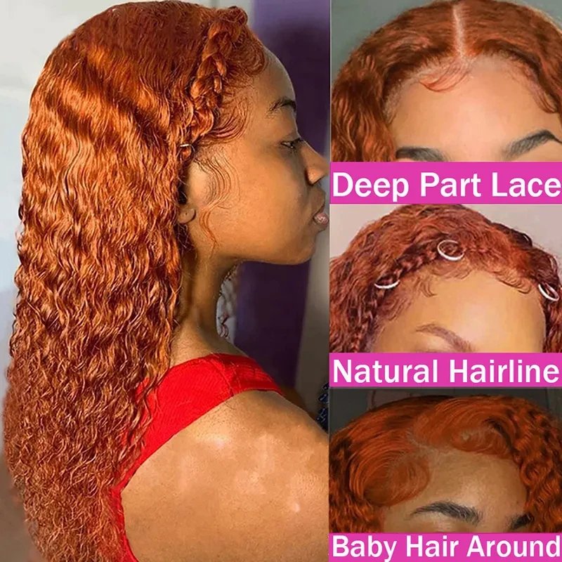 13x6 Hd Colored Ginger Orange Curly Lace Frontal Wig 13x4 Deep Water Wave Lace Front Human Hair Wigs 30inch Brazilian Preplucked