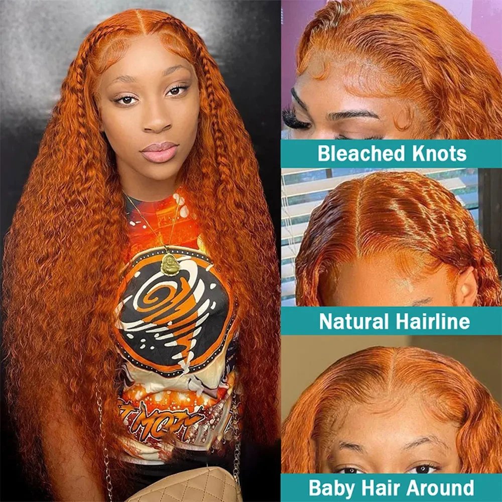 13x6 Hd Colored Ginger Orange Curly Lace Frontal Wig 13x4 Deep Water Wave Lace Front Human Hair Wigs 30inch Brazilian Preplucked