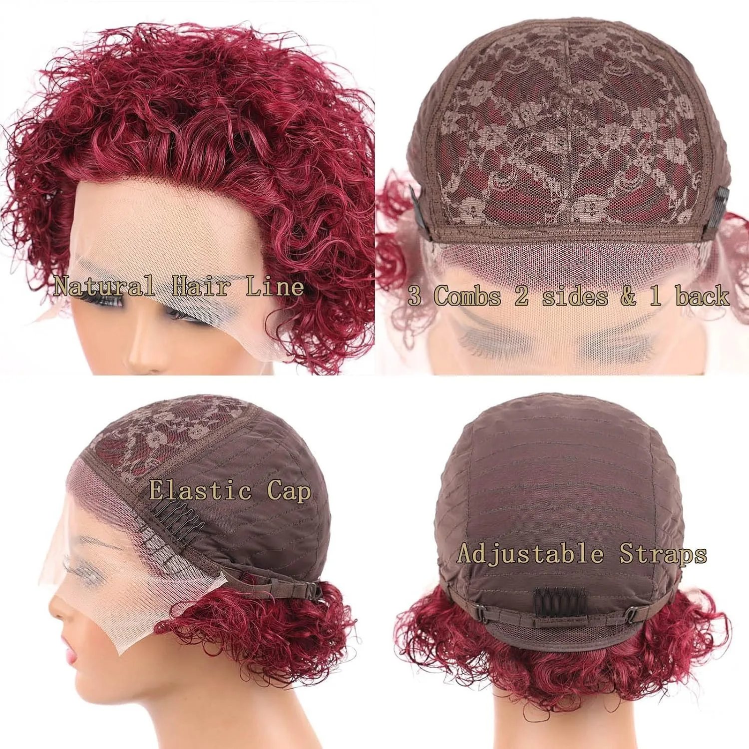 Pixie Cut Wig 1B/30 Brown Color 13*1 Part Lace Wig Spring curl Short Bob Human Hair Wig For Women Natural Color Blonde