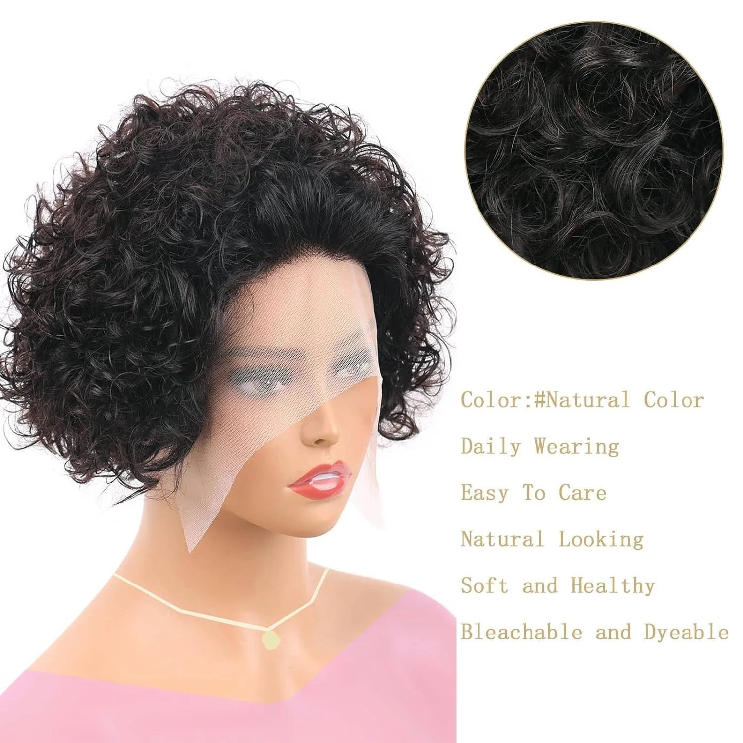Pixie Cut Wig 1B/30 Brown Color 13*1 Part Lace Wig Spring curl Short Bob Human Hair Wig For Women Natural Color Blonde