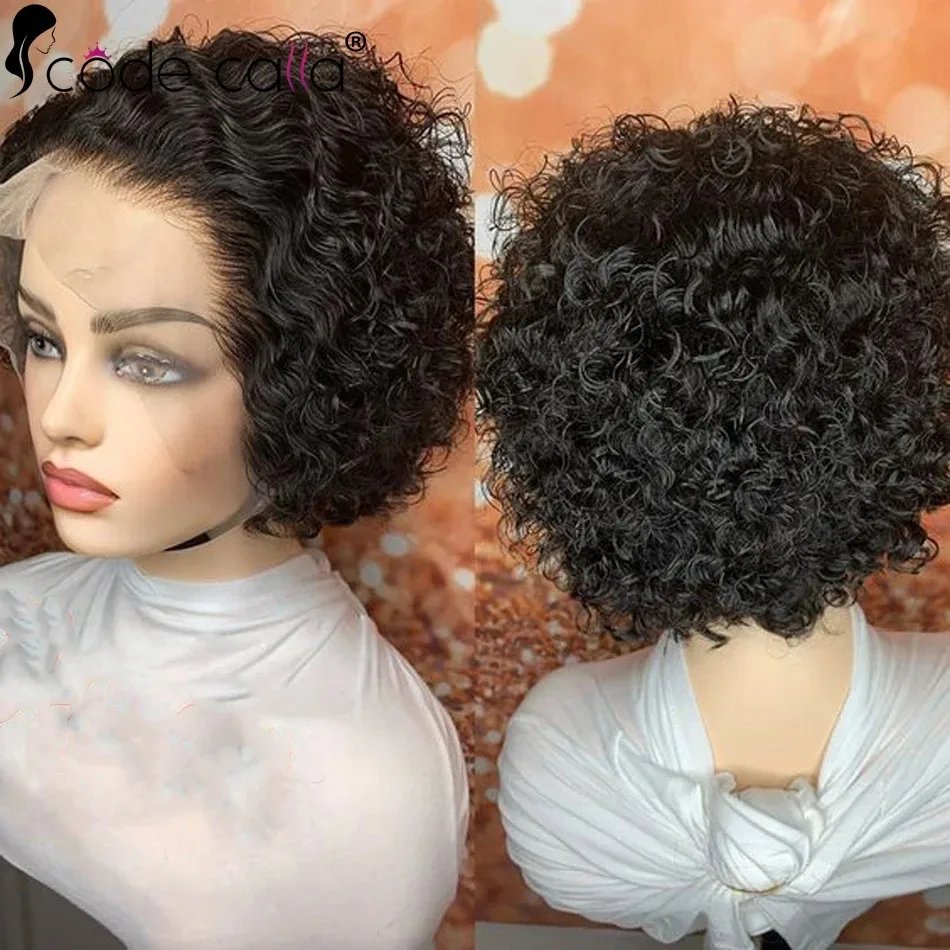 Pixie Cut Wig 1B/30 Brown Color 13*1 Part Lace Wig Spring curl Short Bob Human Hair Wig For Women Natural Color Blonde