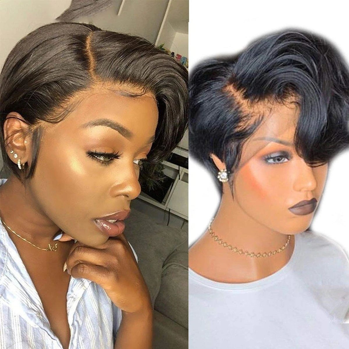 Pixie Cut Wig Transparent Lace Human Hair Wigs For Women Straight Short Bob Wig T Part Lace Wig Prepluck Brazilia Human Hair