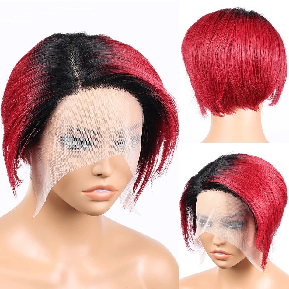 Pixie Cut Wig Transparent Lace Human Hair Wigs For Women Straight Short Bob Wig T Part Lace Wig Prepluck Brazilia Human Hair