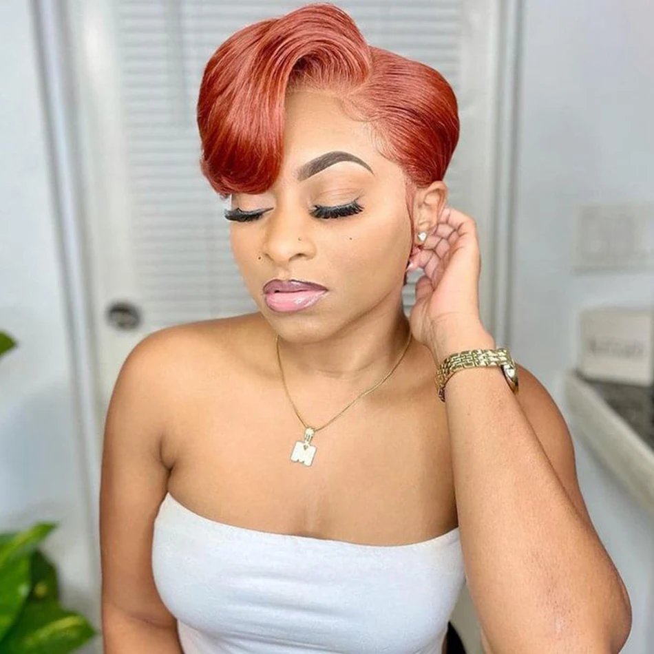 Pixie Cut Wig Transparent Lace Human Hair Wigs For Women Straight Short Bob Wig T Part Lace Wig Prepluck Brazilia Human Hair