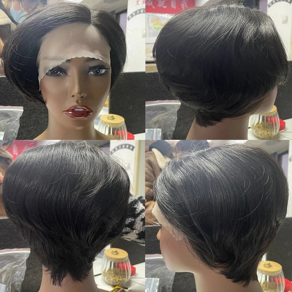Pixie Cut Wig Transparent Lace Human Hair Wigs For Women Straight Short Bob Wig T Part Lace Wig Prepluck Brazilia Human Hair