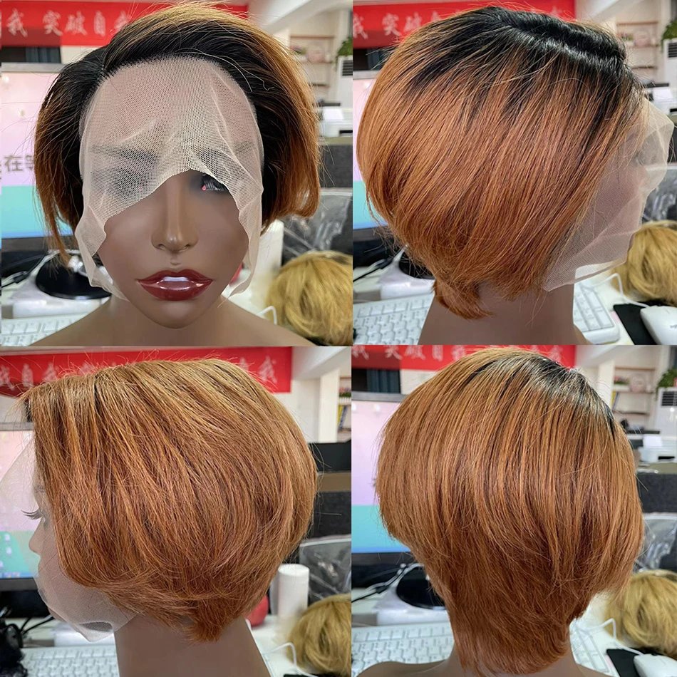 Pixie Cut Wig Transparent Lace Human Hair Wigs For Women Straight Short Bob Wig T Part Lace Wig Prepluck Brazilia Human Hair