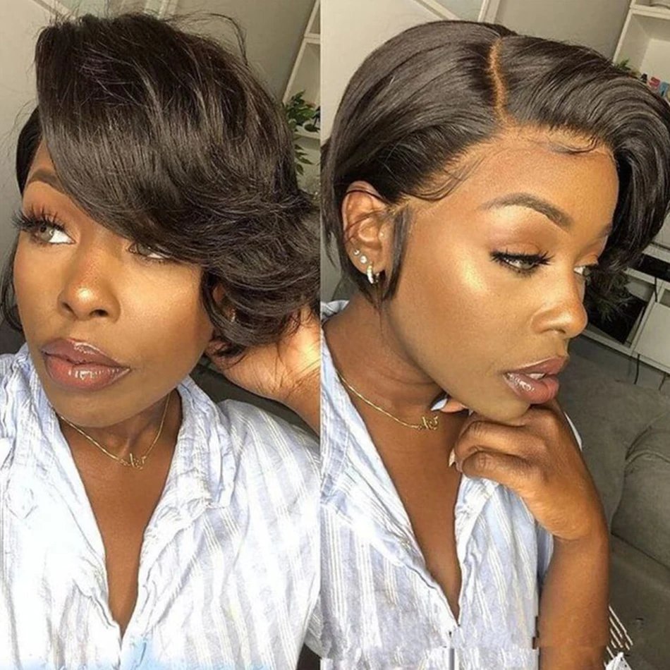 Pixie Cut Wig Transparent Lace Human Hair Wigs For Women Straight Short Bob Wig T Part Lace Wig Prepluck Brazilia Human Hair