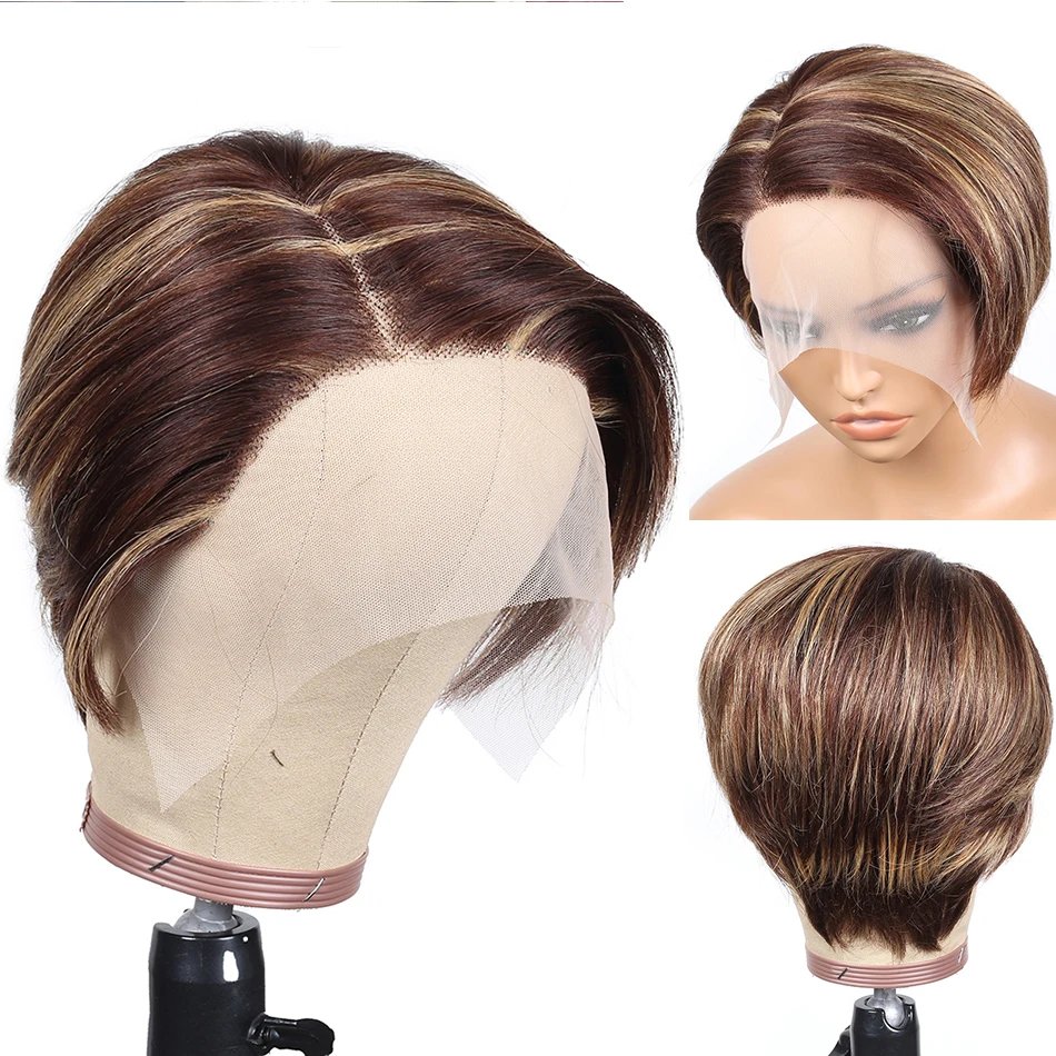 Pixie Cut Wig Transparent Lace Human Hair Wigs For Women Straight Short Bob Wig T Part Lace Wig Prepluck Brazilia Human Hair