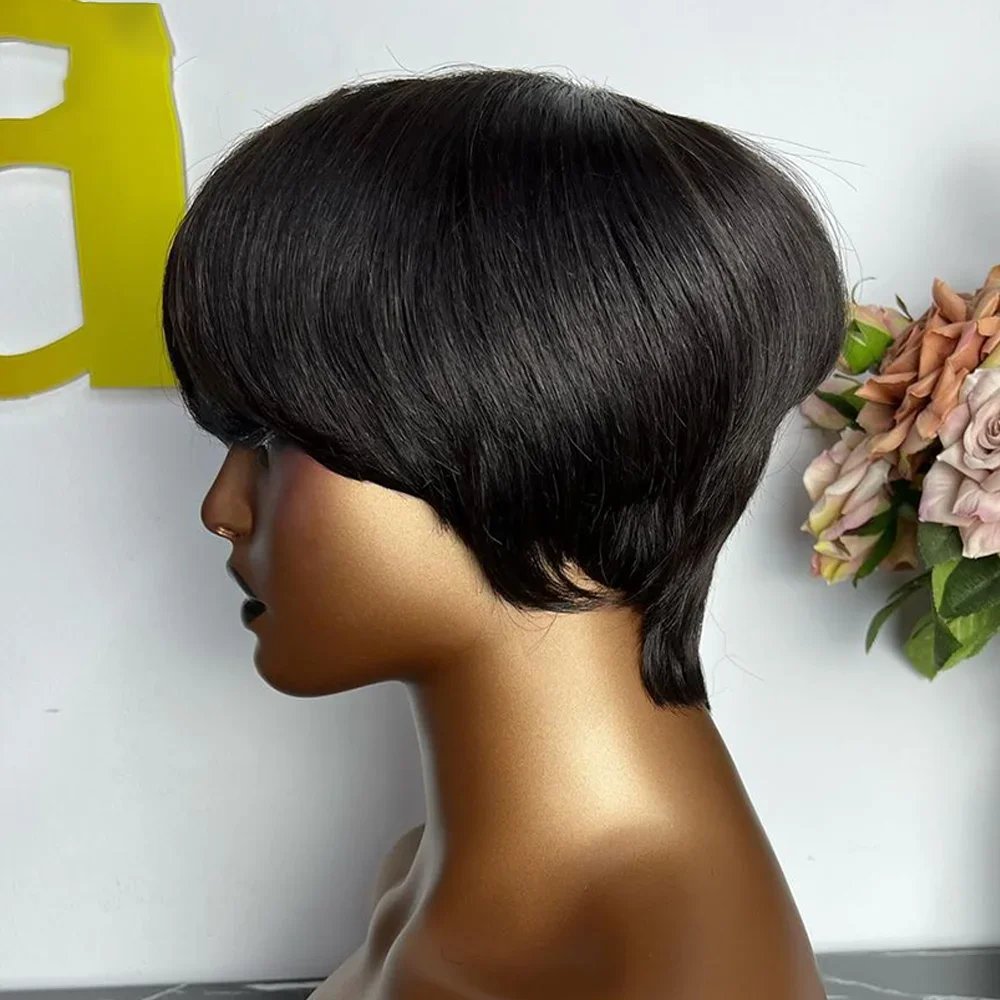 Short Human Hair Wigs Pixie Cut Straight perruque bresillienne for Black Women Machine Made Wigs With Bangs Cheap Glueless Wig