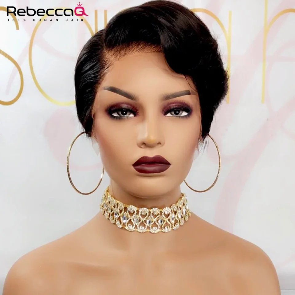 Short Bob Pixie Cut Wig Lace Frontal Straight Transparent Lace Front Human Hair Wigs For Women Preplucked Brazilian Hair Wear go