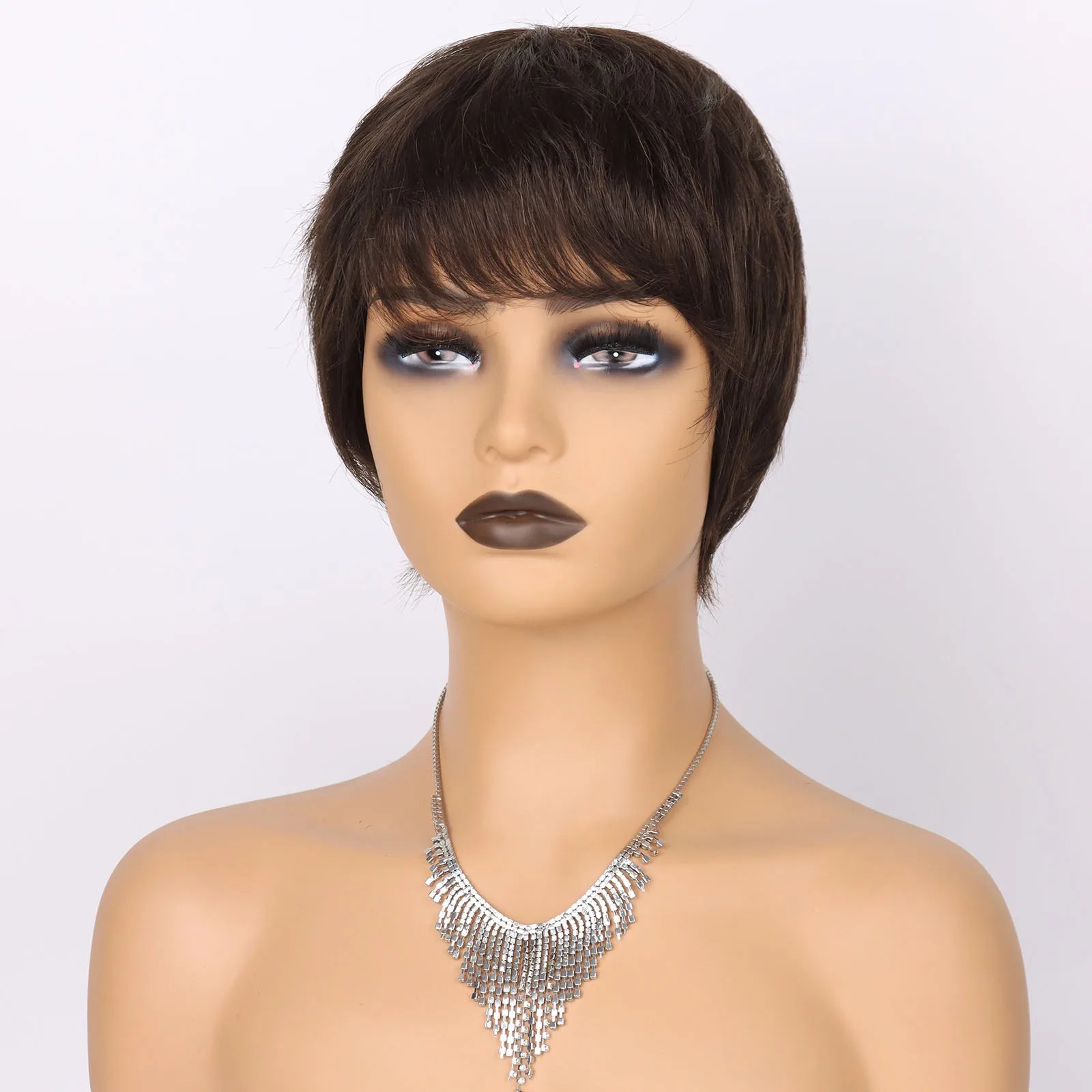 Highlight Short Pixie Wig Human Hair Ombre Honey Blonde Human Hair Wigs for Women #1b27 Highlighted Full Machine duby Daily Wig