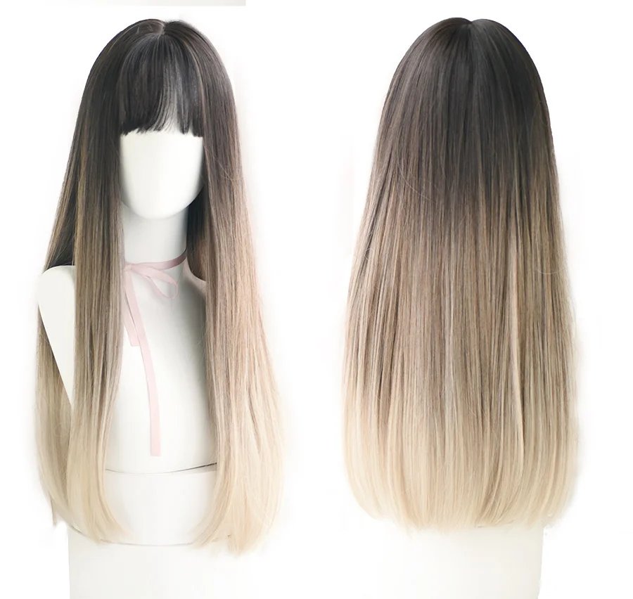7JHHWIGS Long Straight Synthetic Light Brown Wigs With Bang For Women Heat-Resistant Daily Use Hair Hot Sell Wholesale Wigs 7JHHWIGS Long Straight Synthetic Light Brown Wigs With Bang For Women Heat-Resistant Daily Use Hair Hot Sell Wholesale Wigs