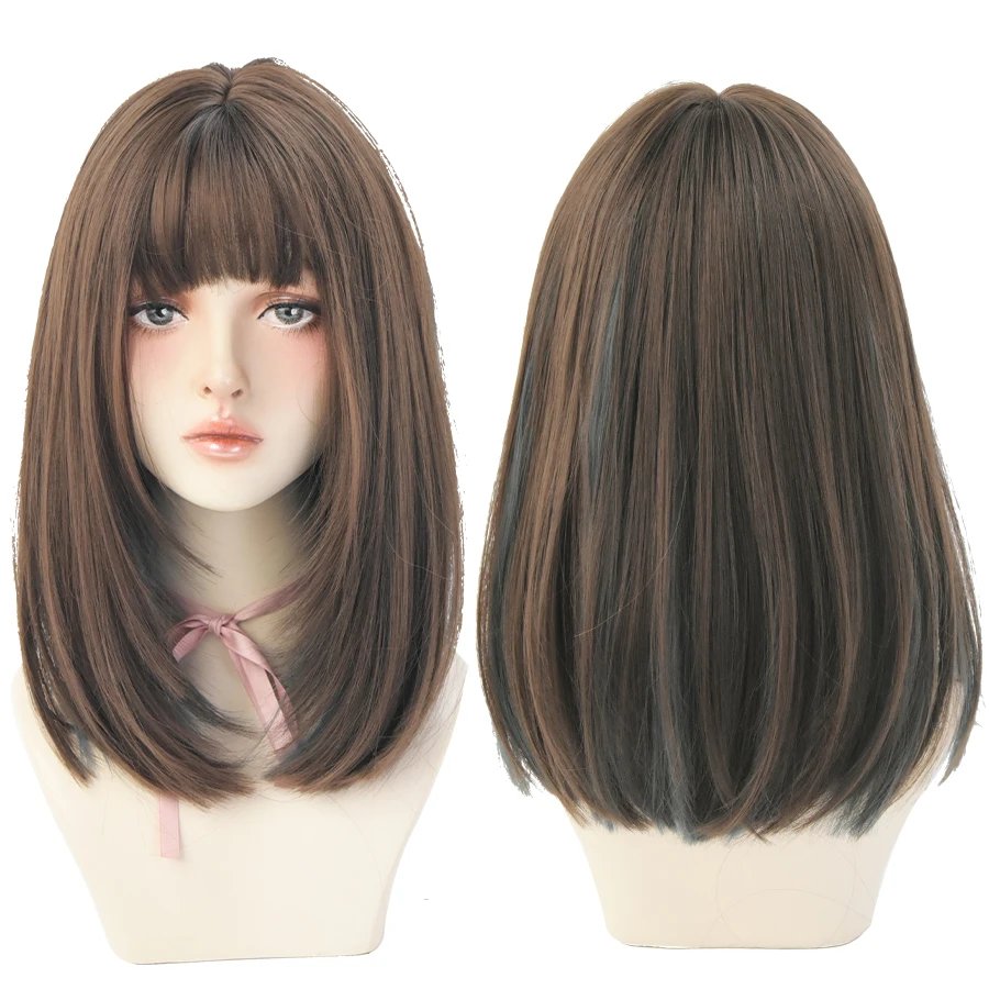 7JHHWIGS Long Straight Synthetic Light Brown Wigs With Bang For Women Heat-Resistant Daily Use Hair Hot Sell Wholesale Wigs 7JHHWIGS Long Straight Synthetic Light Brown Wigs With Bang For Women Heat-Resistant Daily Use Hair Hot Sell Wholesale Wigs