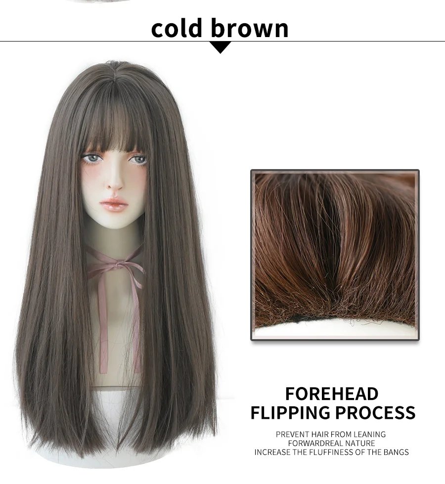 7JHHWIGS Long Straight Synthetic Light Brown Wigs With Bang For Women Heat-Resistant Daily Use Hair Hot Sell Wholesale Wigs 7JHHWIGS Long Straight Synthetic Light Brown Wigs With Bang For Women Heat-Resistant Daily Use Hair Hot Sell Wholesale Wigs