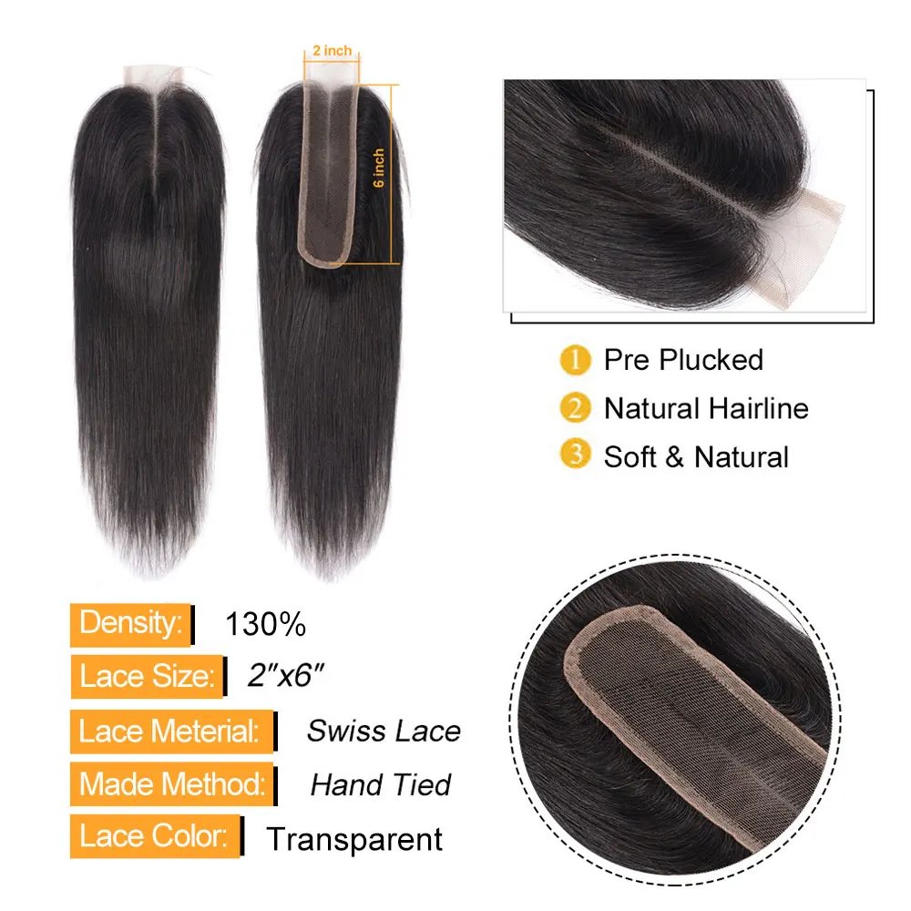 Lace Closure Human Hair 2x6 Kim Lace Closure Straight Hair 4x4 5x5 Transparent Lace Closure 13x4  Ear to Ear Lace Frontal