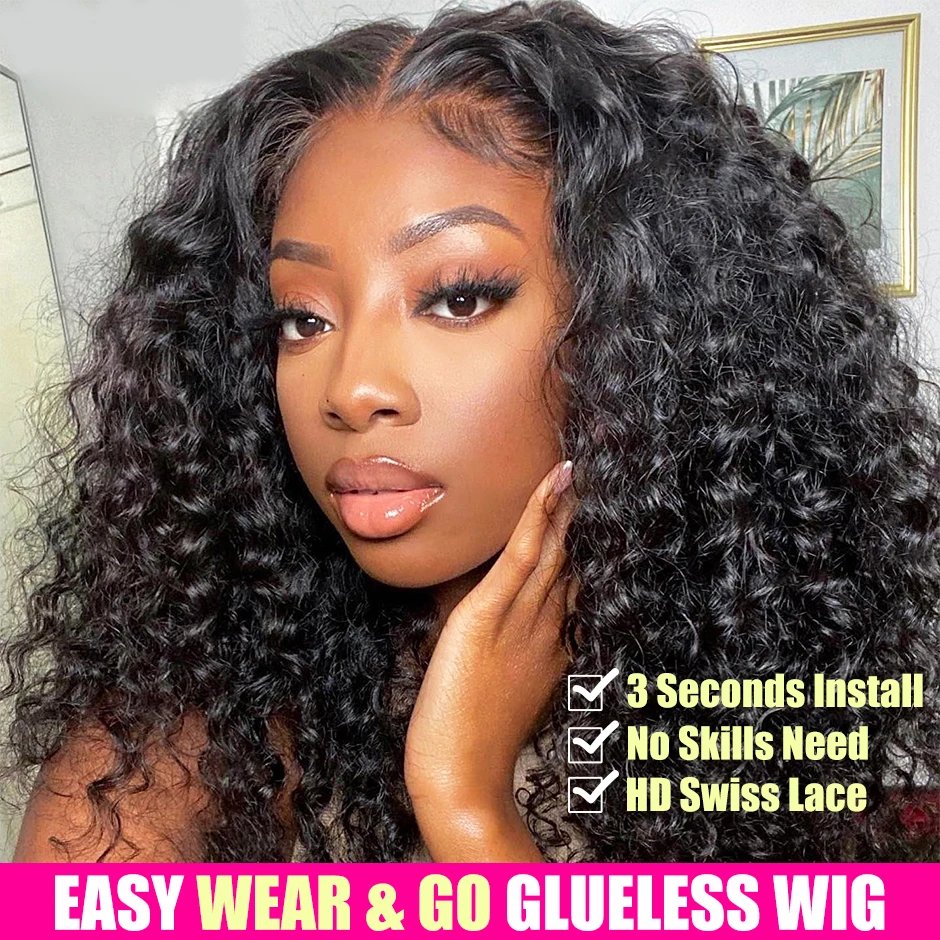 Water Wave Glueless Wig Pre-Cut Lace Wig 180% Pre-Plucked Natural Wave Wear Go Glueless Curly Human Hair Wigs For Women Water Wave Glueless Wig Pre-Cut Lace Wig 180% Pre-Plucked Natural Wave Wear Go Glueless Curly Human Hair Wigs For Women