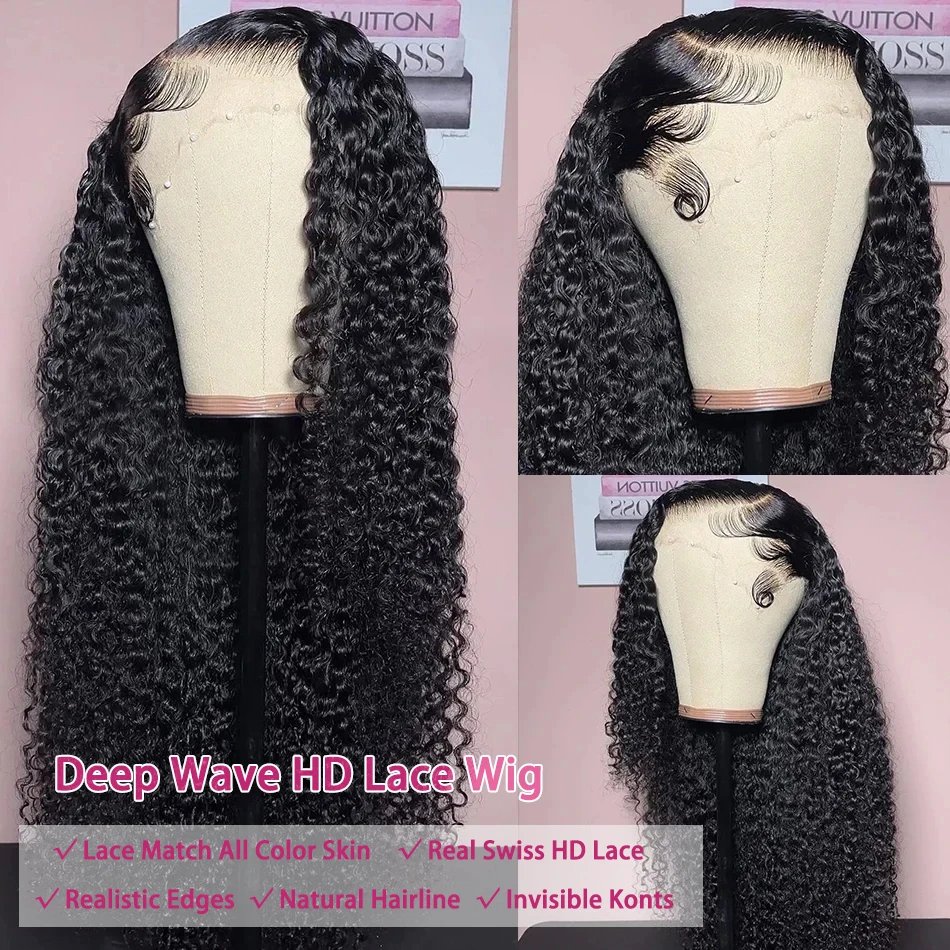 250 Density Brazilian 30 40 Inch Deep Wave 13x4 13x6 HD Lace Front Human Hair Wig 5x5 Glueless Closure Preplucked Curly Wigs