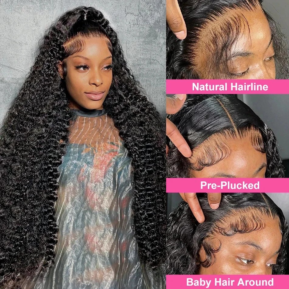250 Density Brazilian 30 40 Inch Deep Wave 13x4 13x6 HD Lace Front Human Hair Wig 5x5 Glueless Closure Preplucked Curly Wigs