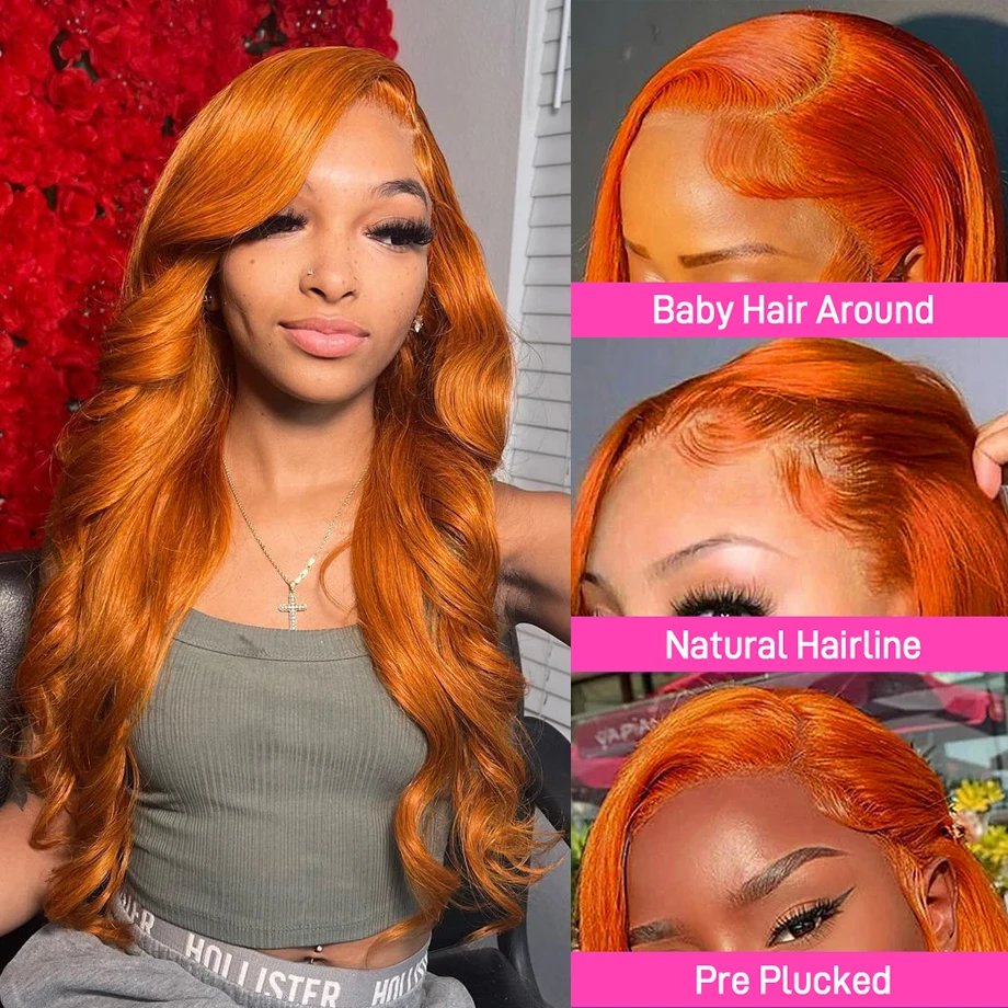 Orange Ginger 13x6 Hd Lace Frontal Wig 30 Inch Transparent Colored Human Hair Wigs Brazilian 13x4 Body Wave Lace Front Wig