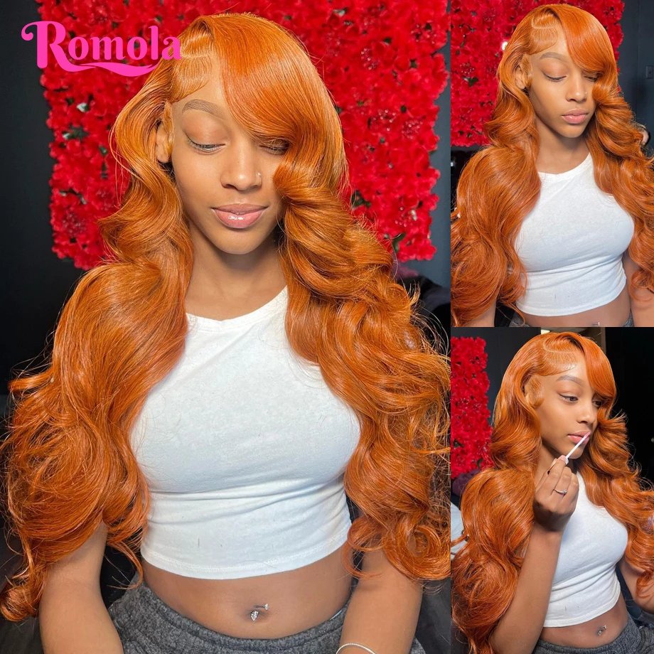 Orange Ginger 13x6 Hd Lace Frontal Wig 30 Inch Transparent Colored Human Hair Wigs Brazilian 13x4 Body Wave Lace Front Wig