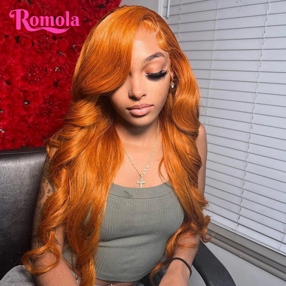 Orange Ginger 13x6 Hd Lace Frontal Wig 30 Inch Transparent Colored Human Hair Wigs Brazilian 13x4 Body Wave Lace Front Wig