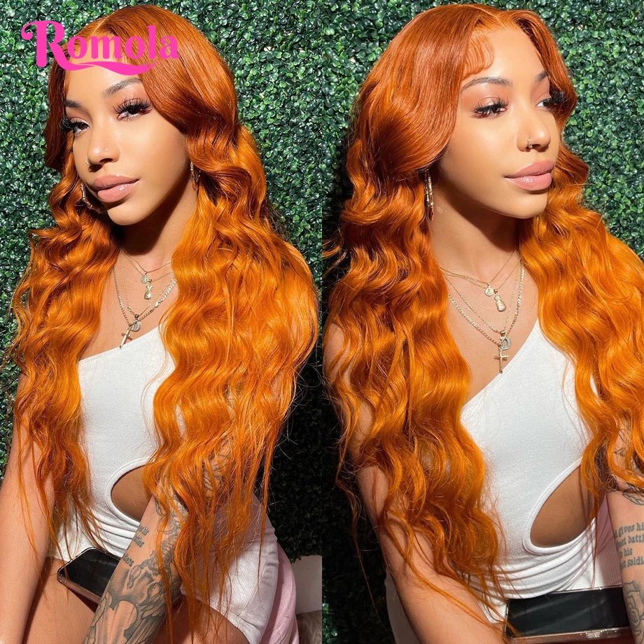 Orange Ginger 13x6 Hd Lace Frontal Wig 30 Inch Transparent Colored Human Hair Wigs Brazilian 13x4 Body Wave Lace Front Wig